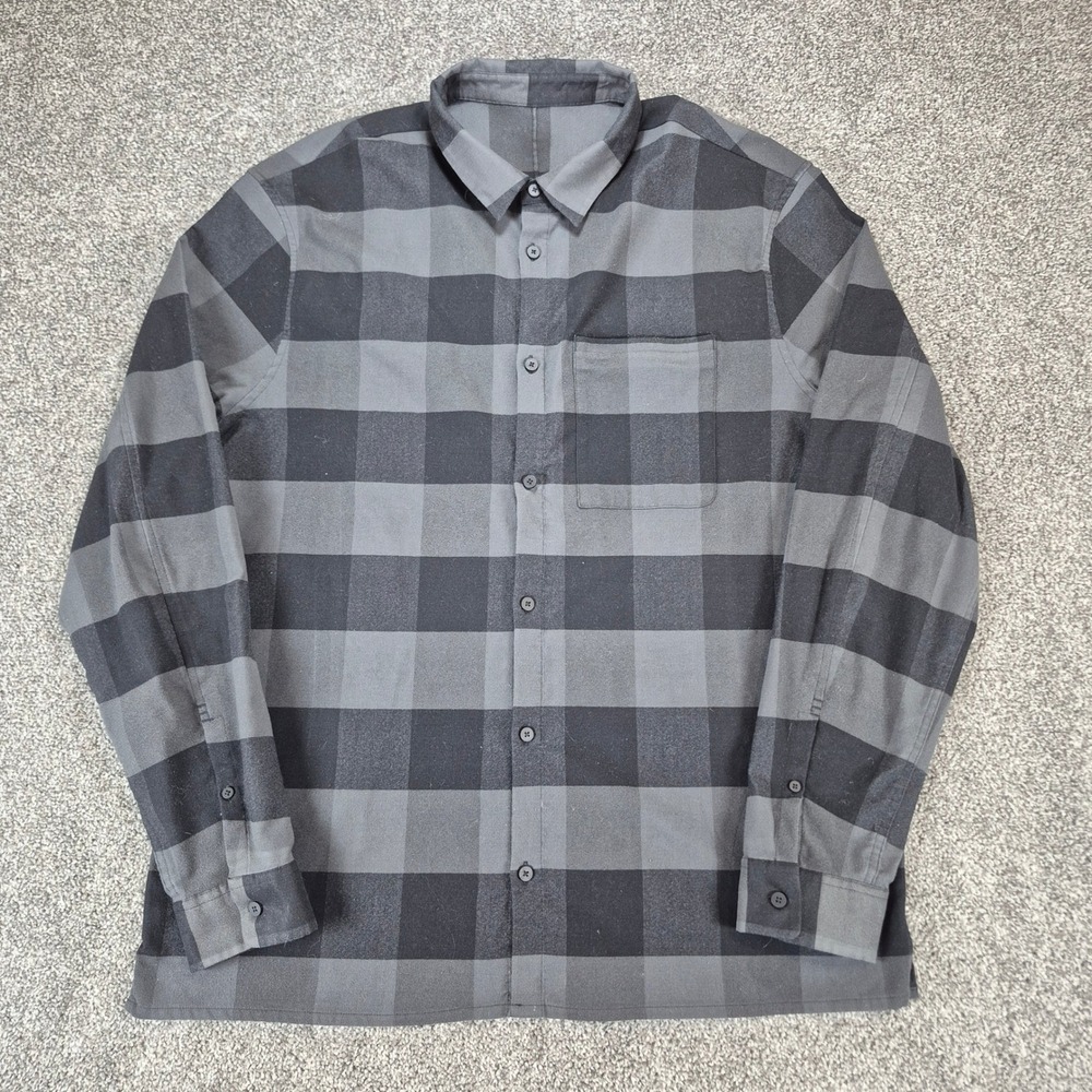 Lululemon Masons Peak Flannel Shirt Mens XL Black Gray Buffalo Plaid Button Up